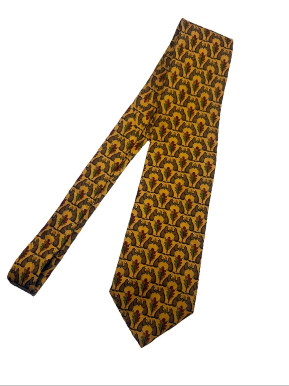Brooks Brothers Men's Squirrel Acorn Print All Silk Tie Made in US W: 3.5” L:59”